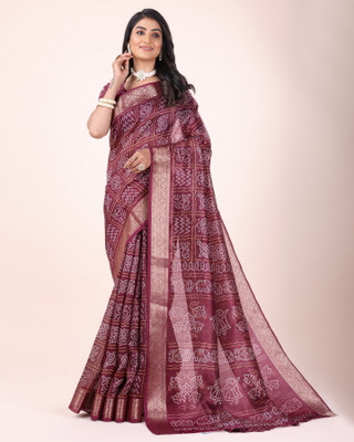 Sanwariya Silks Floral Print Kalamkari Cotton Blend Saree(Brown)