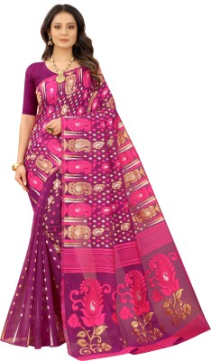 NENCY FASHION Self Design, Solid/Plain, Applique, Blocked Printed, Color Block, Digital Print Jamdani Cotton Silk, Cotton Blend Saree(Purple)