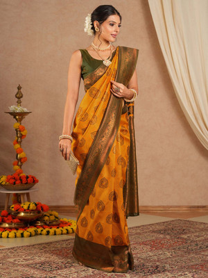 Tasrika Woven Kanjivaram Silk Blend Saree(Yellow)