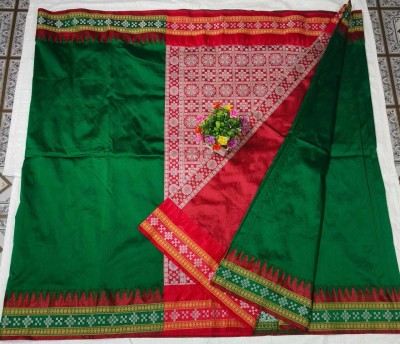 Cirkirow Printed Handloom Cotton Silk Saree(Green)