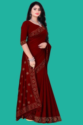 nevya creation Self Design Bollywood Georgette, Lace Saree(Maroon)