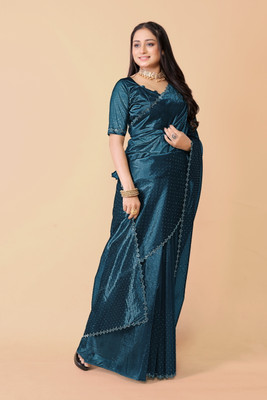 KMK STUDIO Embellished Bollywood Organza Saree(Blue)