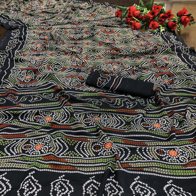 Priyashi Printed Bandhani Georgette Saree(Black)