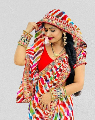 Hirank Printed Leheria Georgette Saree(Multicolor)
