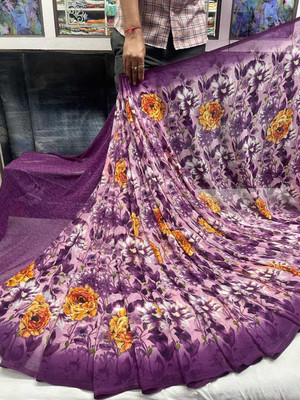WILLMAKE Printed Bollywood Georgette Saree(Purple)