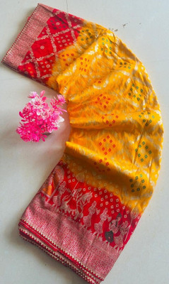 Shri Vianayak Printed Bandhani Silk Blend Saree(Multicolor)
