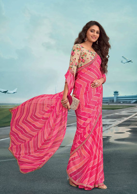 Laxmipati sarees Printed Saree with Attached Blouse Chiffon Saree(Pink)