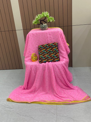 HouseOfCommon Embellished Bollywood Polyester Saree(Pink)