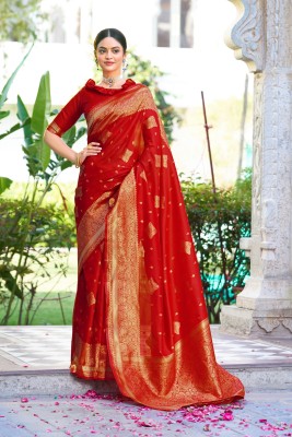 Sariya Woven Banarasi Jacquard, Silk Blend Saree(Red)
