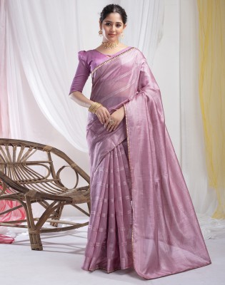 Divastri Woven, Embellished, Striped Bollywood Silk Blend Saree(Pink)