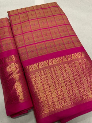 Binay textile Color Block Handloom Pure Cotton Saree(Pink)