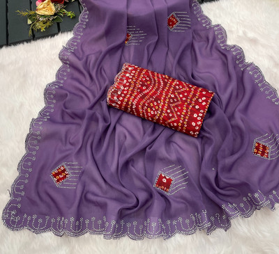 LAJEELEE Embroidered Bollywood Georgette Saree(Purple)