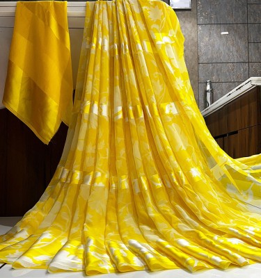 Sitanjali Lifestyle Floral Print Bollywood Georgette, Satin Saree(Yellow)