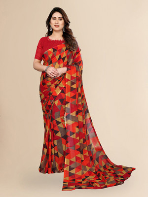 Anand Sarees Geometric Print Daily Wear Georgette Saree(Red, Multicolor)