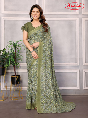 Anand Sarees Paisley, Printed Bollywood Georgette Saree(Green)