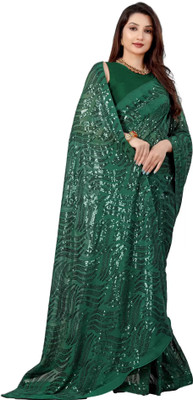 SHOBHTESH Embroidered, Digital Print Bollywood Georgette Saree(Green)