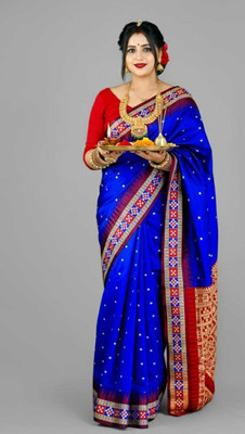 Tilfelle Temple Border, Woven Sambalpuri Silk Blend Saree(Blue)