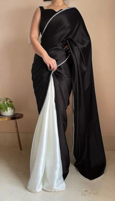 VILLAGIUS Solid/Plain Bollywood Silk Blend, Satin Saree(Black)