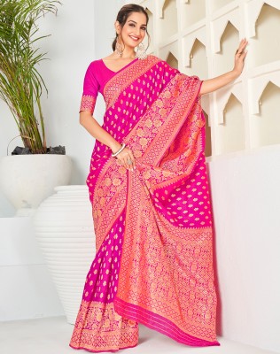Siril Woven, Embellished, Self Design Banarasi Art Silk Saree(Pink, Gold)