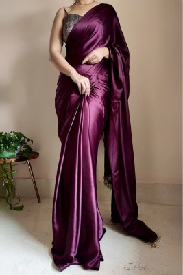 A To Z Cart Solid/Plain Bollywood Satin Saree(Purple)