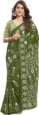 HMP Fashion Printed Ikkat Cotton Blend Saree(Green)