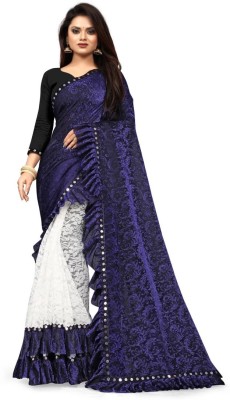 arlima Floral Print Daily Wear Georgette, Chiffon Saree(Dark Blue)