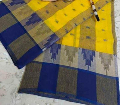 Sandhyatara Temple Border Tant Pure Cotton Saree(Yellow)