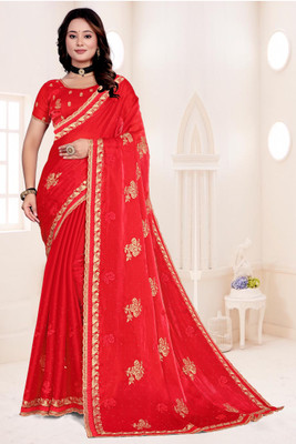 TANNU FAB Embroidered Bollywood Jimmy choo Saree(Red)