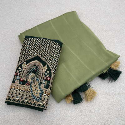 K 5 FASHION Embellished, Embroidered Bollywood Georgette Saree(Light Green)