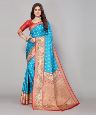 ANIRAV Printed Mysore Art Silk Saree(Light Blue)