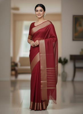 Salab Woven Banarasi Handloom Cotton Silk Saree(Maroon)