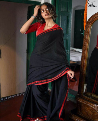 maadurga Woven Handloom Cotton Blend Saree(Black)