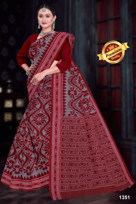Tareni Printed Sambalpuri Pure Cotton Saree(Red)
