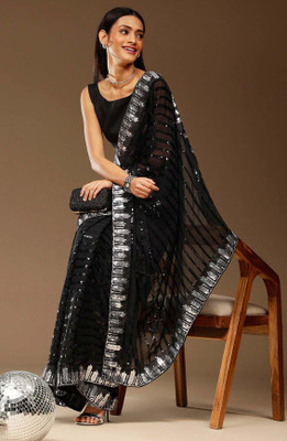 zili Embroidered Bollywood Georgette Saree(Black)