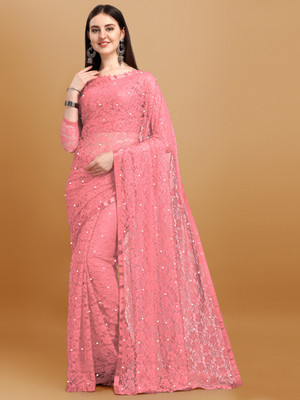 LOROFY Embellished Lucknow Chikankari Net, Lycra Blend Saree(Multicolor)