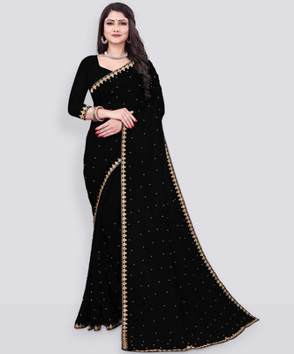 Suntex Embroidered Bollywood Chiffon Saree(Black)