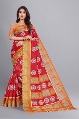 Novus Knitting Printed Daily Wear Cotton Silk Saree(Red)