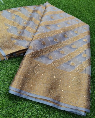 Banaras silk palace Embellished Kanjivaram Organza Saree(Grey)