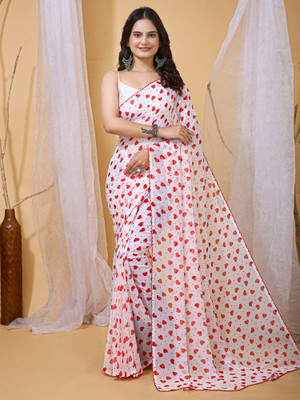 Sareemall Printed Bollywood Georgette Saree(White)