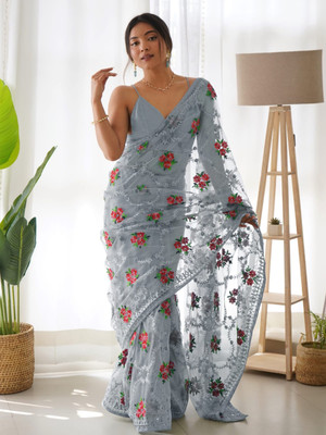 Divastri Embroidered Bollywood Net Saree(Grey)