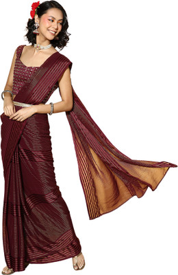 Akhilam Striped Bollywood Georgette Saree(Magenta)