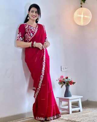 GOLDOLL FAB Embroidered Bollywood Silk Blend Saree(Pink)