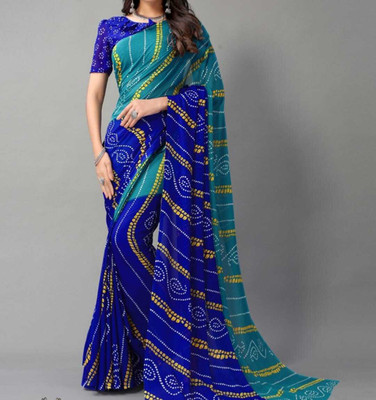 Kanooda Prints Printed Bandhani Georgette Saree(Multicolor)