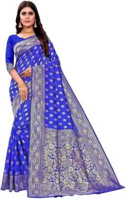 K SALIYA ENTERPRISE Geometric Print Kanjivaram Tussar Silk Saree(Blue)