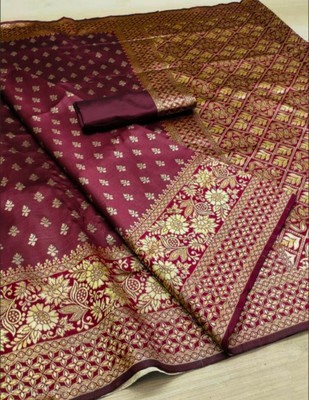 R K INFINITIVE Woven Kanjivaram Jacquard Saree(Maroon)