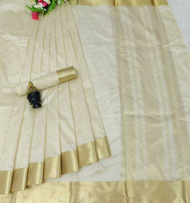 THE52 Printed Kasavu Cotton Silk Saree(White)
