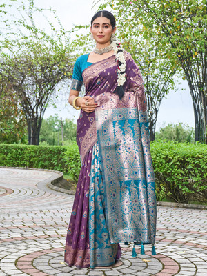 Gariya Fab Self Design Kanjivaram Cotton Blend Saree(Magenta)