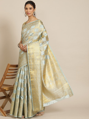 Divastri Woven, Printed Banarasi Cotton Silk Saree(Light Green)