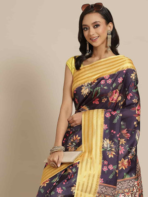 Divastri Printed Banarasi Art Silk Saree(Dark Blue)