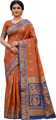 Kabitas Dreamland Woven, Paisley Baluchari Pure Silk Saree(Orange)